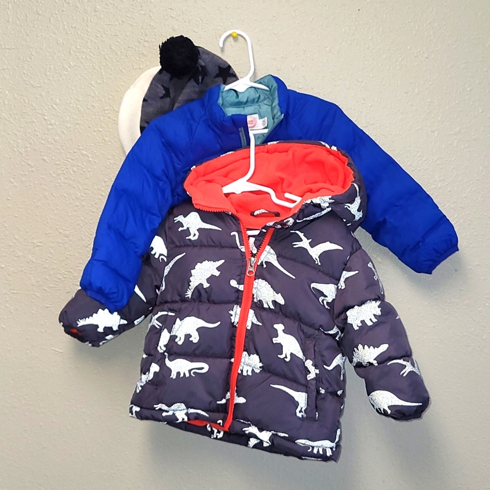 Wonder Nation winter jacket puffer coat set dinosaur grey blue 12 / 18 month